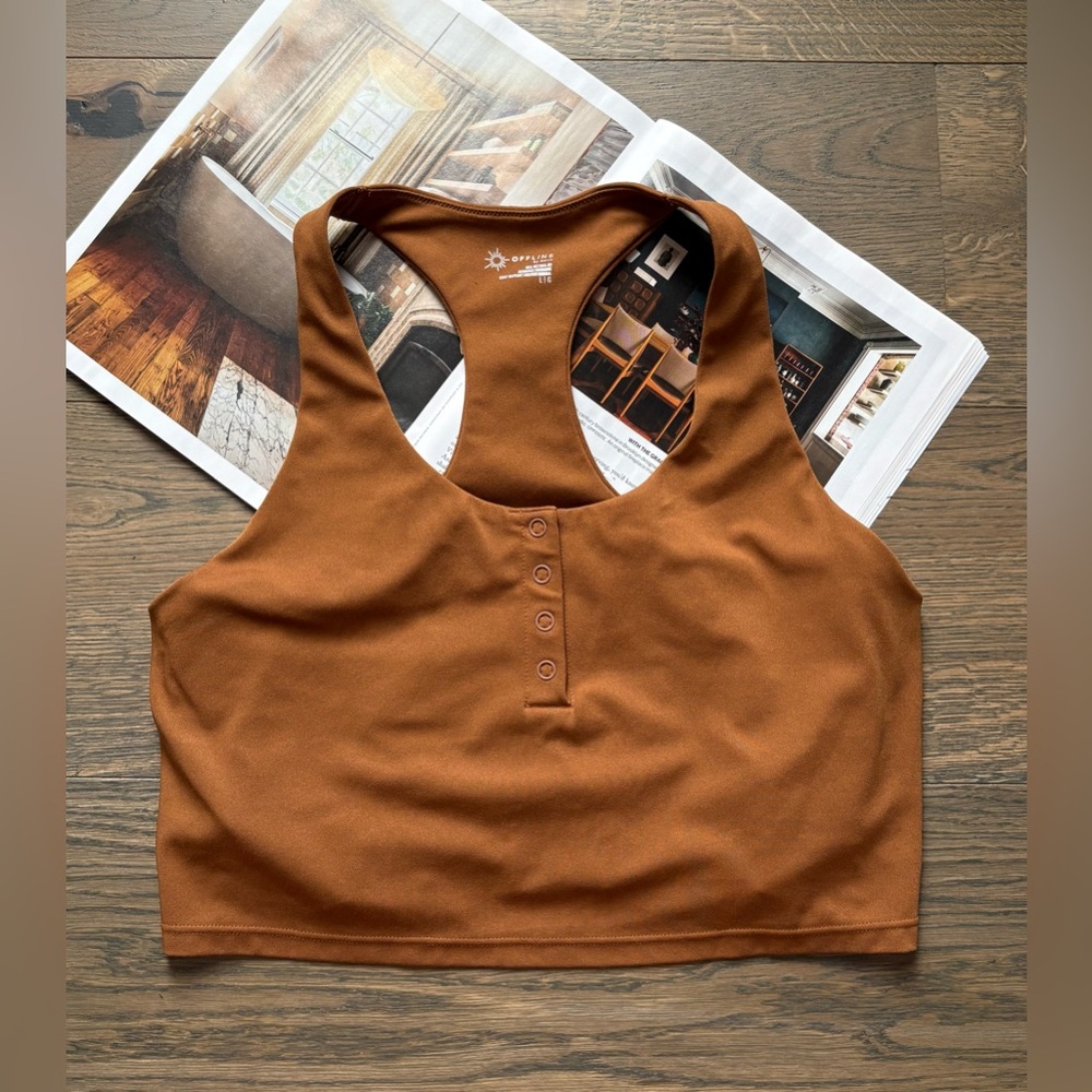Offline By Aerie Real Me Recharge Least Support Built-In Bra Top In Rust Size L